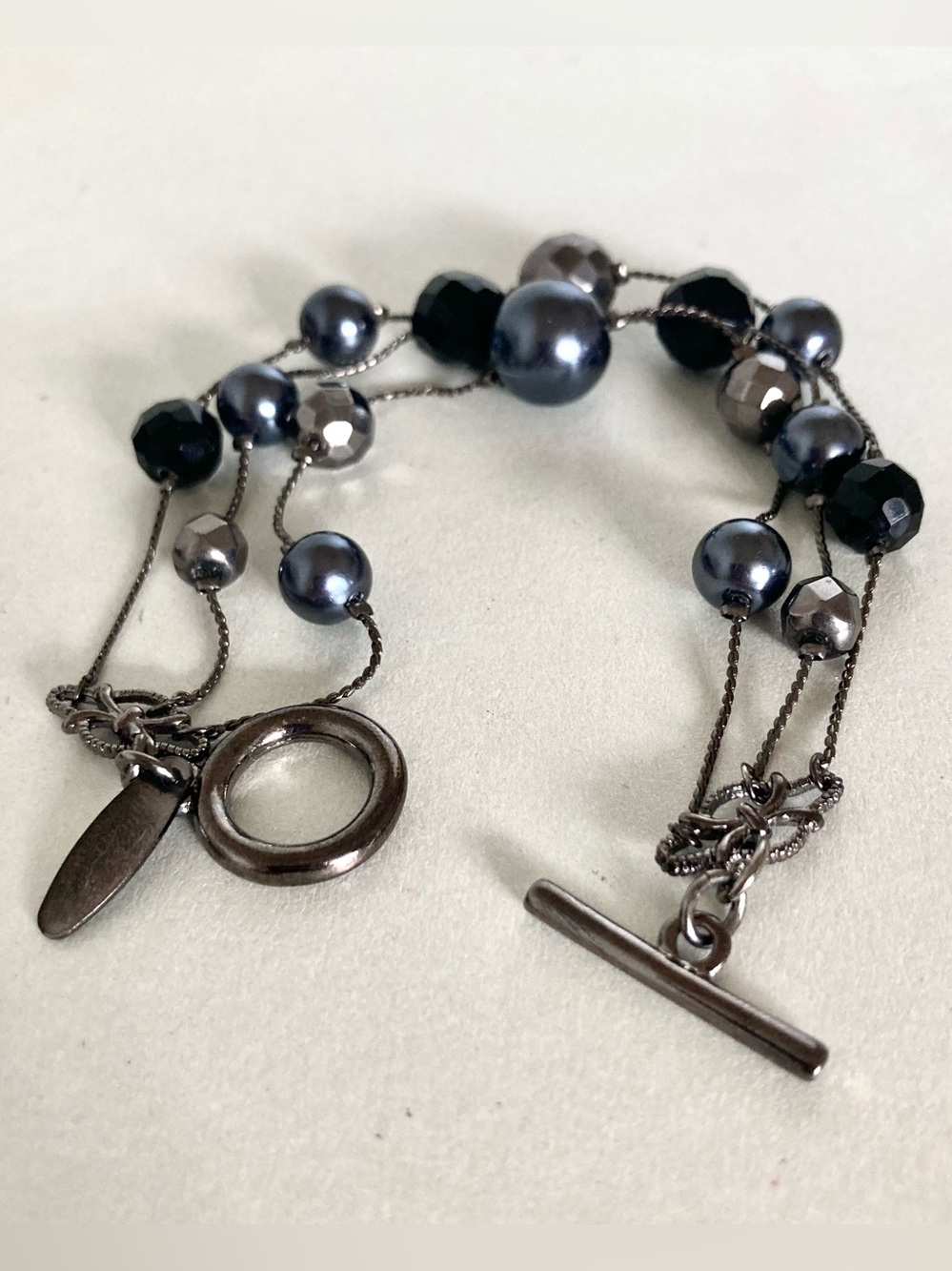 NY Collection Multi-Strand Bead toggle clasp Bracelet Black Gunmetal jewelry